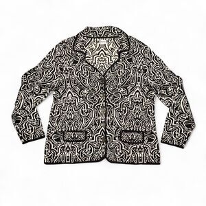 Chico’s Women’s Size 3 XL16 Black White Button Cardigan Sweater Silk Cotton